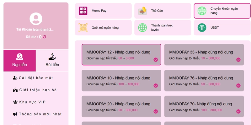 Nạp Tiền MMOO - Các Nguyên Tắc An Toàn Cần Biết Năm 2026 8 Nạp tiền MMOO qua phương thức chuyển khoản ngân hàng
